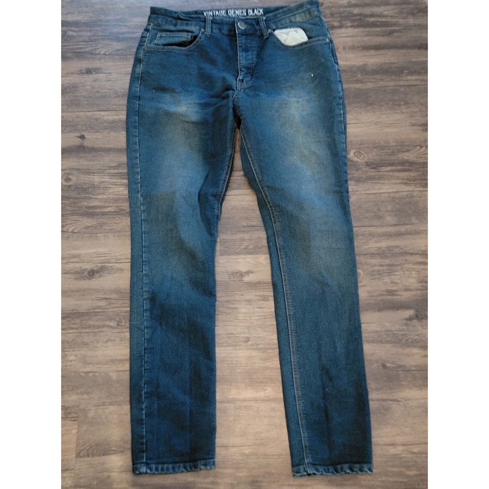 Vintage Genes Black Slim Fit Jeans Mens 32x32 Medium Wash Blue Stretch Denim
